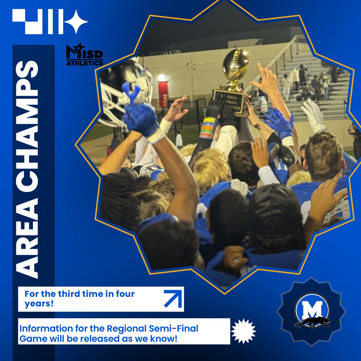 MidloPanthers's tweet photo. For the THIRD TIME IN FOUR YEARS, your Panthers are AREA CHAMPS!! Thanksgiving football comes to Midlo High once again!!! #PantherPride #WAR https://t.co/iEZslHZJhX