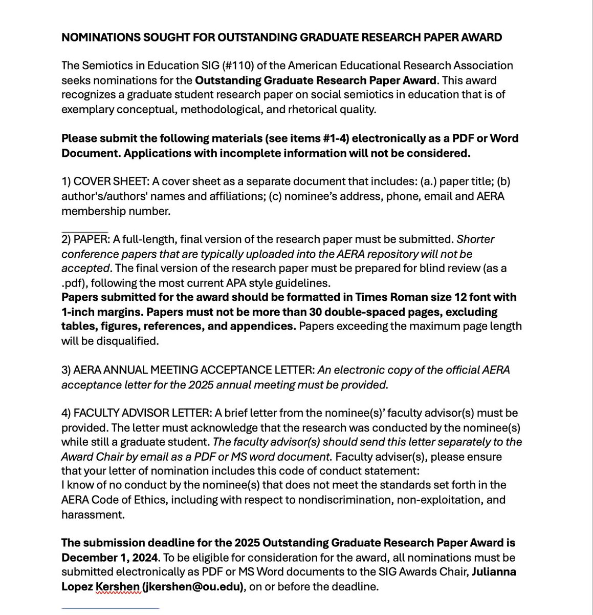 There's still time! Apply for our outstanding graduate research paper award. If your paper has been accepted to AERA 2025, consider applying! Applications due December 1.