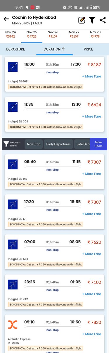 rintu1385's tweet photo. @IndiGo6E Flight fares from Cochin to Hyderabad during Sabarimala season are as high as Cochin to Singapore, despite being 1/3rd the distance. Urge @DGCAIndia to review domestic fare hikes &amp; ensure fair pricing during peak seasons. #SabarimalaSeason"@IndiGo6E @AirIndiaX @Ministry_CA https://t.co/EHzjoWBXqu