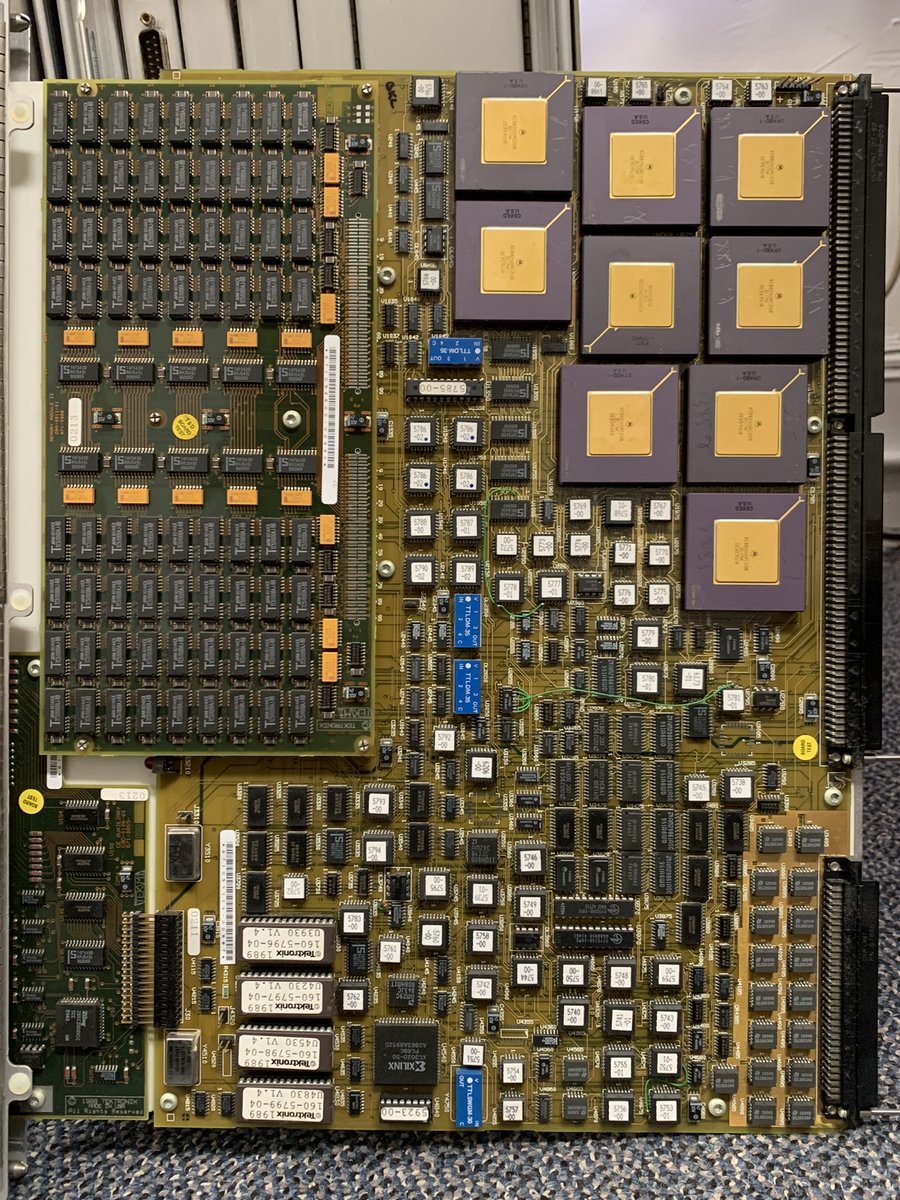 behold, the CPU board out of a Tektronix XD88 graphics workstation. "yo dawg, i heard you like CMMUs..." - also look at that absolute sea of programmable logic!