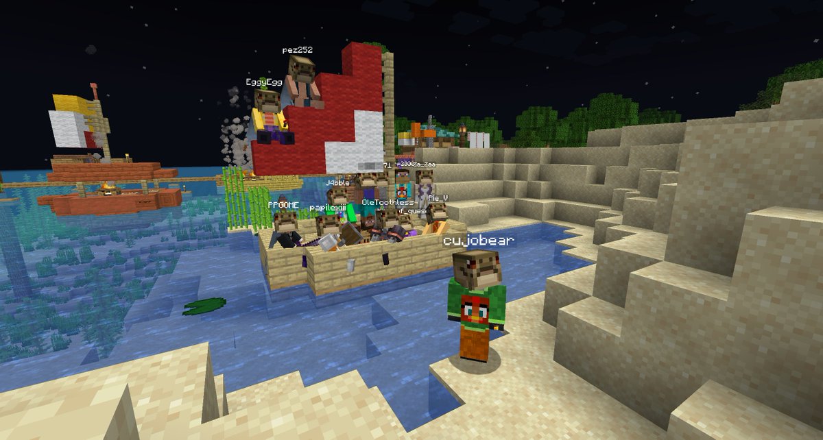 nerdnugaming's tweet photo. Join us this weekend for Jumbo's Fishing Camp on PvE at https://t.co/KnxJn9wNje this Saturday at 1pm(eastern)! #fishing #nerdnu #minecraft #mcpc #nerdnuevent #groupeffort #boats https://t.co/wHgqLb5ymB