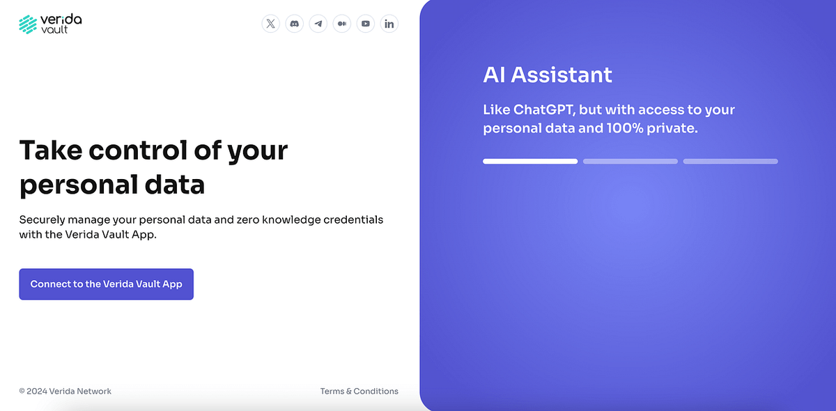 Verida_io's tweet photo. Take charge of your data like never before.

• Manage your personal and private data securely with Verida Vault.
• Access an AI Assistant that’s private, personalized, and 100% yours.

Supercharge your #AI with your data: https://t.co/ZSLDiYZpm0 https://t.co/UMOryIh0DB