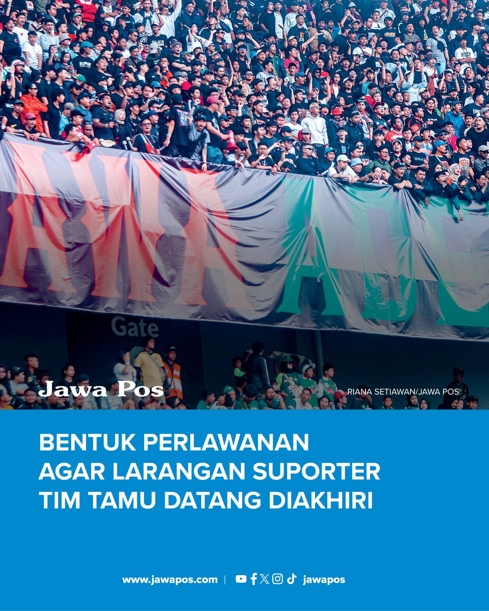 SUPORTER AWAY

Bonek-The Jak, kita saudara, Bonek-The Jak kita saudara. Chant itu terus menggema di Stadion Gelora Bung Tomo Surabaya, kemarin sore. 
   Lagu itu dinyanyikan tepat sebelum kick off Persebaya Surabaya kontra Persija Jakarta. Sementara di pinggir lapangan, Ketua
