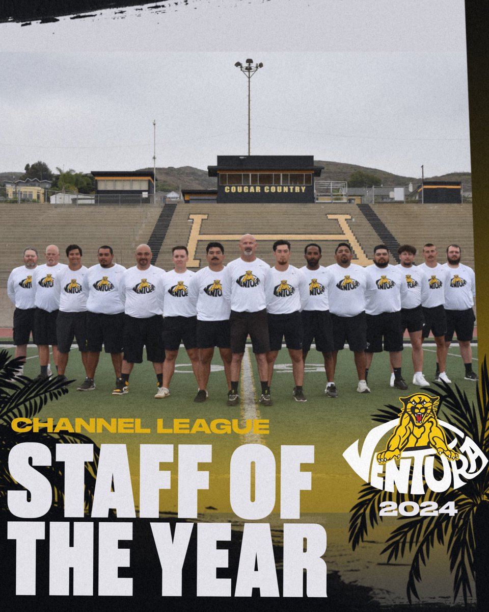 VHS Cougar Football (@venturafootball) on Twitter photo Congratulations to our coaching staff for being named Channel League Staff Of The Year!
<a href="/vcspreps/">VCS Preps</a> <a href="/vcsjoecurley/">Joe Curley</a> <a href="/VCSDominic/">Dominic Massimino</a> <a href="/DerryEads/">Derry Eads</a> <a href="/TheAcornSports/">Acorn Sports</a> <a href="/CoachTimGarcia/">Tim Garcia</a> <a href="/Tarek_Fattal/">Tarek Fattal</a> <a href="/latsondheimer/">eric sondheimer</a> <a href="/vhscougars/">Ventura High School</a> <a href="/vhs_cougars/">VHS Cougar Athletics</a> <a href="/boostersvhsfb/">VHS Football Boosters</a> <a href="/805HSFB/">805 High School Football</a> <a href="/k1calderon/">Coach Keoni Calderon</a> <a href="/Noey92404410/">Noel Martinez</a> Congratulations to our coaching staff for being named Channel League Staff Of The Year!
<a href="/vcspreps/">VCS Preps</a> <a href="/vcsjoecurley/">Joe Curley</a> <a href="/VCSDominic/">Dominic Massimino</a> <a href="/DerryEads/">Derry Eads</a> <a href="/TheAcornSports/">Acorn Sports</a> <a href="/CoachTimGarcia/">Tim Garcia</a> <a href="/Tarek_Fattal/">Tarek Fattal</a> <a href="/latsondheimer/">eric sondheimer</a> <a href="/vhscougars/">Ventura High School</a> <a href="/vhs_cougars/">VHS Cougar Athletics</a> <a href="/boostersvhsfb/">VHS Football Boosters</a> <a href="/805HSFB/">805 High School Football</a> <a href="/k1calderon/">Coach Keoni Calderon</a> <a href="/Noey92404410/">Noel Martinez</a>