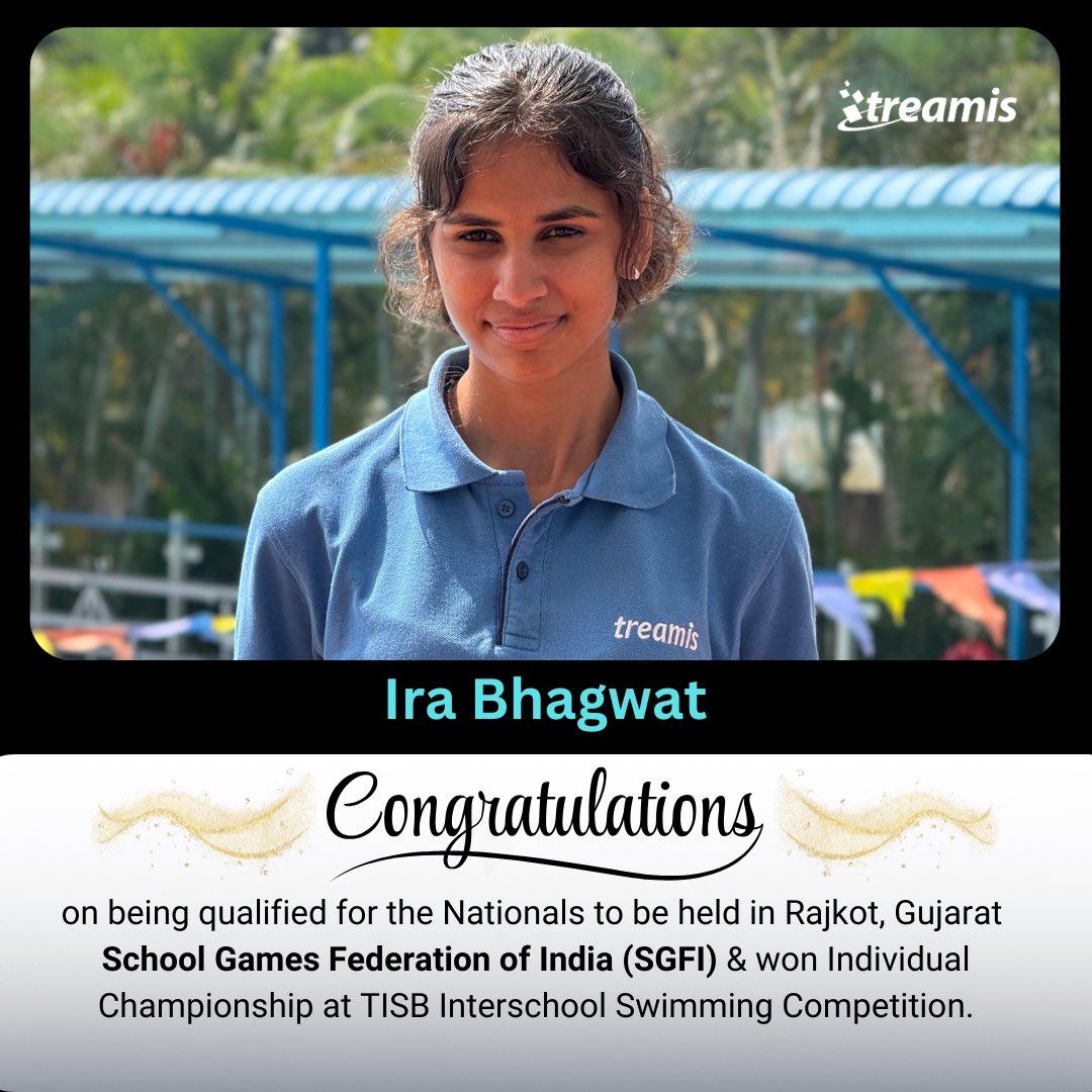 Congratulations to Ira Bhagwat on her two notable achievements in swimming!

#SwimmingChampion #ProudMoment #NationalQualifier #SchoolGamesFederation #GoldMedalist #InterschoolCompetition #SportsAchievement #SwimmingGoals #inspiration