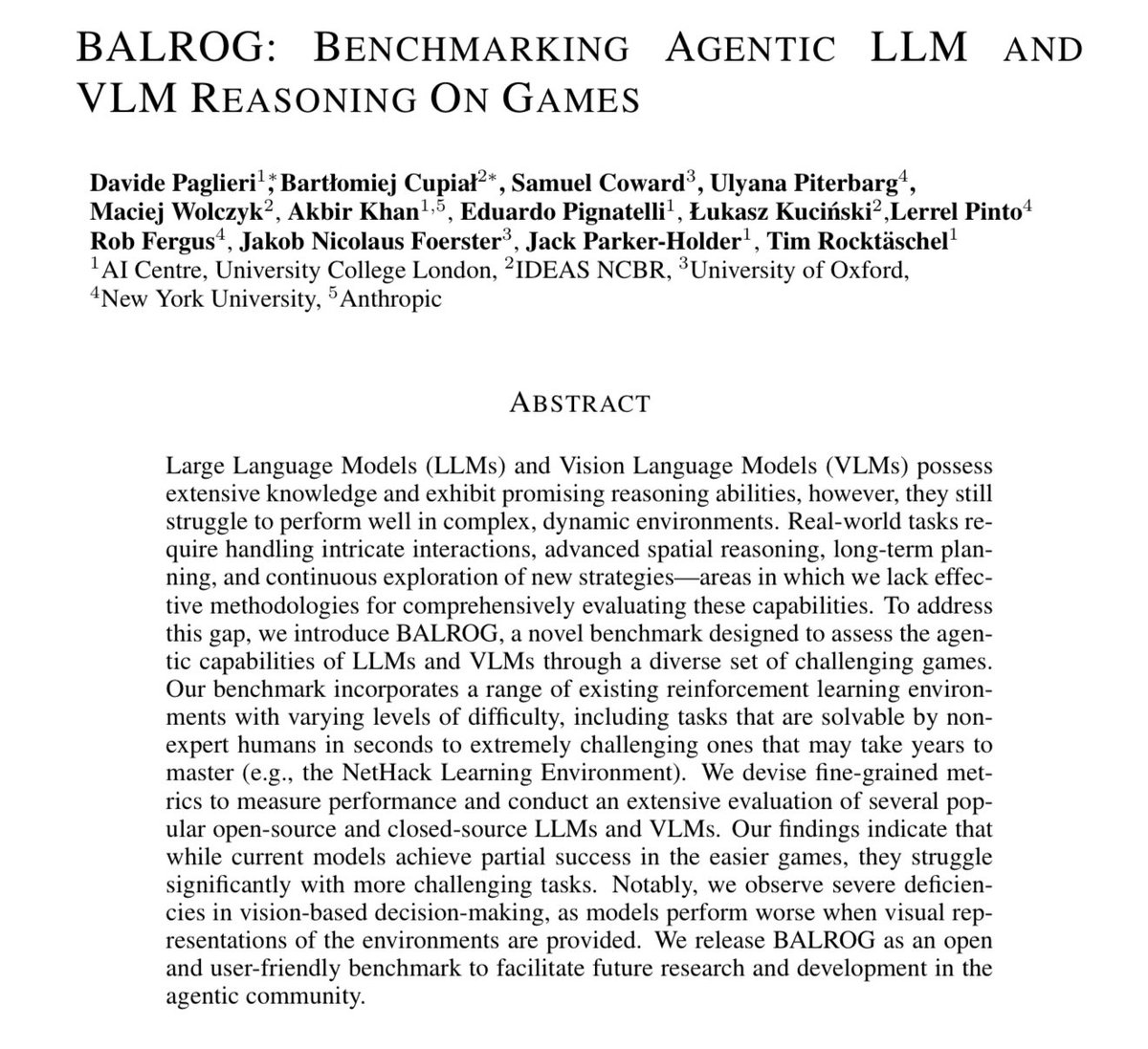 This may sound odd, but game-based benchmarks are some of the most useful for AI, since we have human scores and they require reasoning, planning &amp; vision

The hardest of all is Nethack. No AI is close, and I suspect that an AI that can fairly win/ascend would need to be AGI-ish.