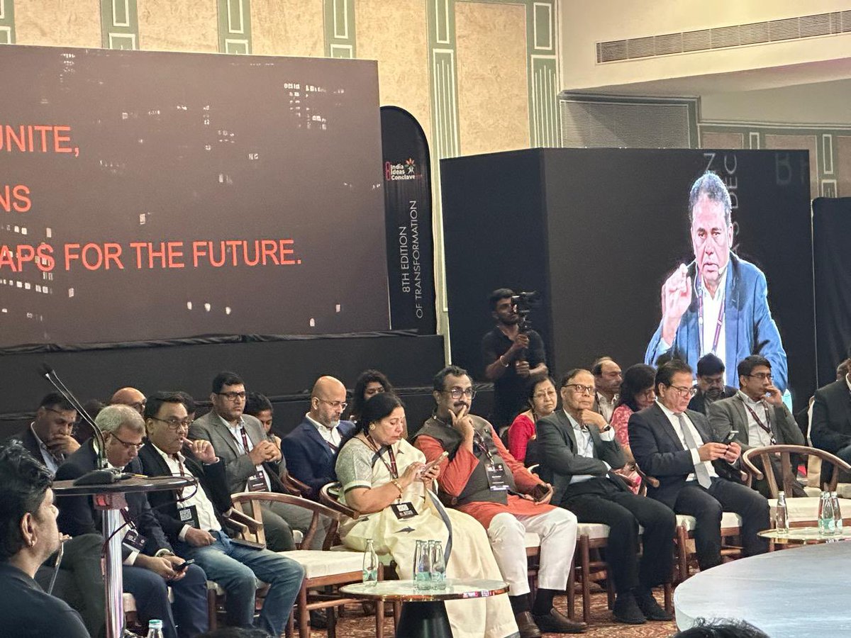 rajeshpadmar's tweet photo. Panel on “10 Trillion Economy”:  CMD, Bravo Group Rakesh Pandey @rpandey_Bravo, Founder Ilabs Group and Sir labs private limited Srini Raju, Founder and CEO, Quant Mutual Fund, Sandeep Tandon discusses with Rami Desai @ramindesai , Distinguished Fellow, India Foundation at 8th India Ideas Conclave, Bengaluru. #IIC2024 #BuildingBrandBharat