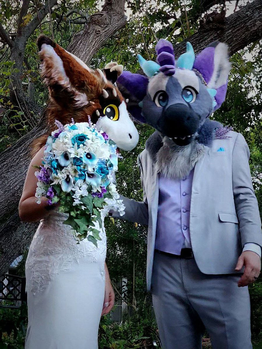 DustDutchie's tweet photo. I almost missed #fursuitfriday!

Remember when Dust and Tumbleweed got married, ehehe~
💜💍: @MonoyashaDvC ! https://t.co/bY5mI4eWTt