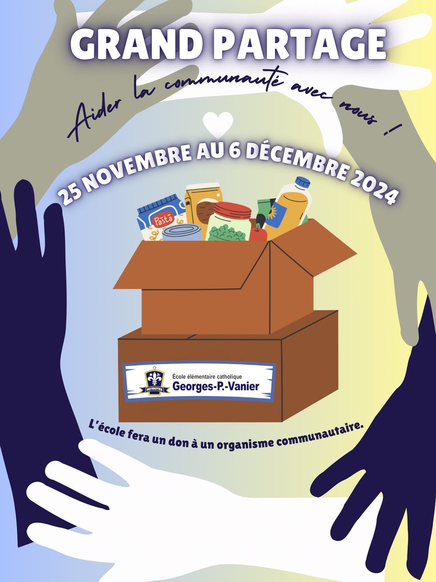 Le Grand Partage commence! 
Du 25 novembre au 6 décembre, participons ensemble à cette belle initiative pour soutenir les membres de notre communauté dans le besoin. Soyons généreux et solidaires! Chaque don fait une différence.  💙⚜️💛
