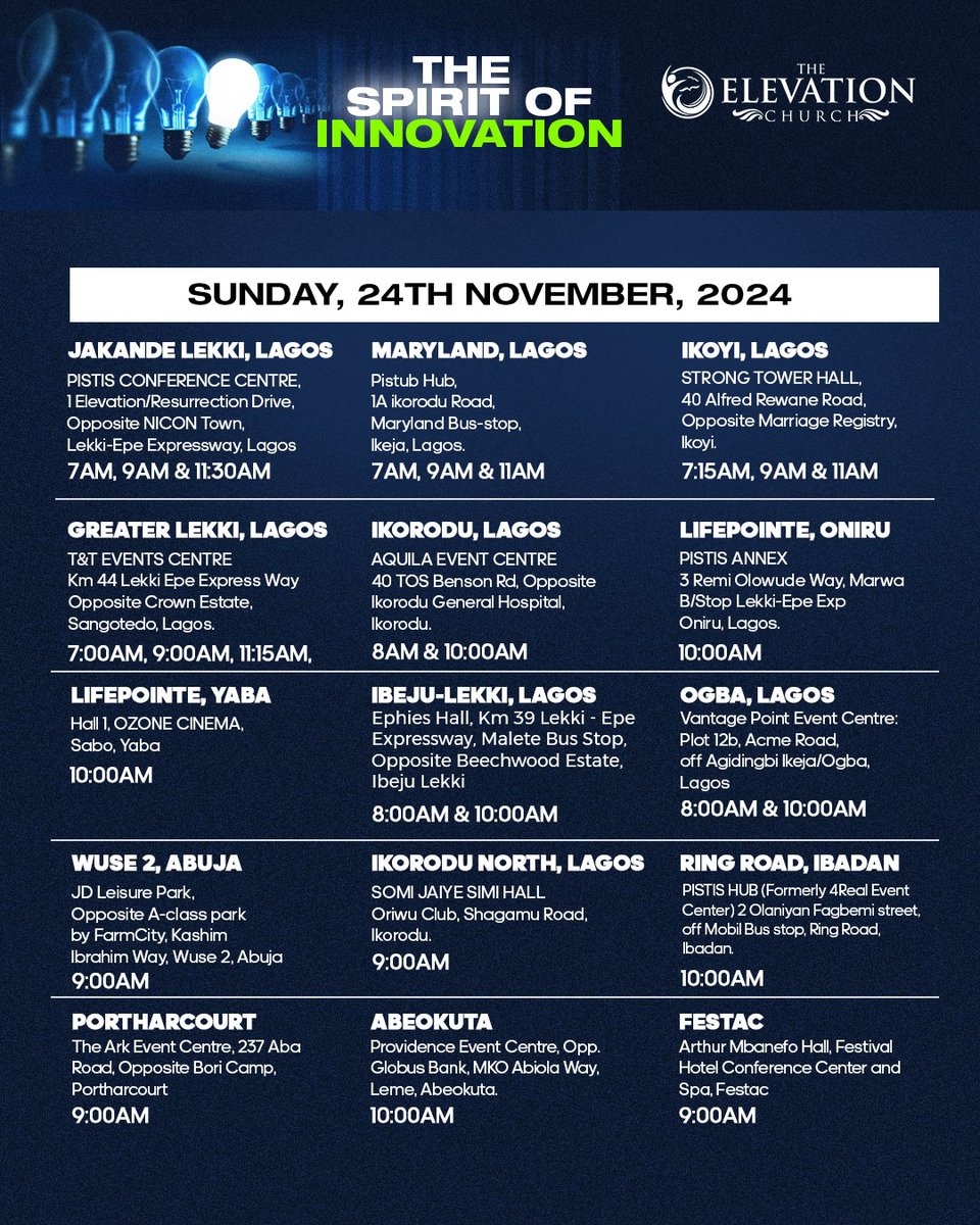 Step into a time of refreshing in God’s presence!

Tomorrow’s message, “The Spirit of Innovation,” promises to ignite fresh perspectives and faith.

Bring someone along—you won’t want to experience this alone!

Check the flyers above for service times, worship locations, and more