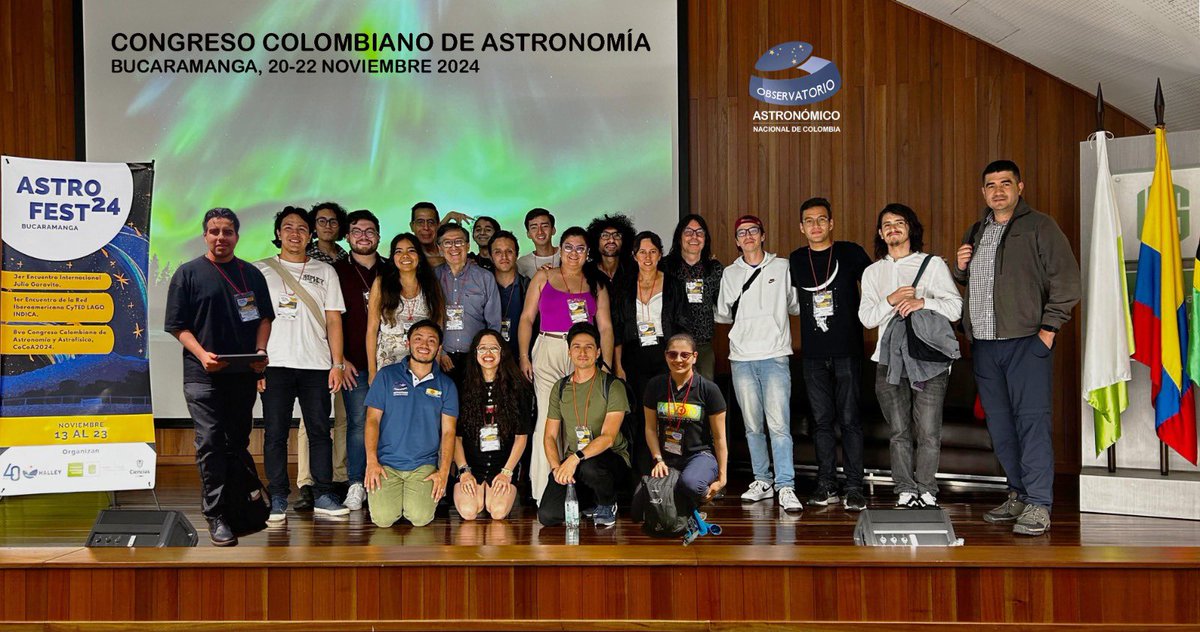 astronomiaOAN's tweet photo. El gran equipo que representó al Observatorio @UNALOficial en el Congreso Colombiano de Astronomía 2024 en Bucaramanga. Una excelente participación con 30 contribuciones entre ponencias orales y tipo poster. Nos vemos en dos años para la próxima edición. https://t.co/8wsYr8cQDh