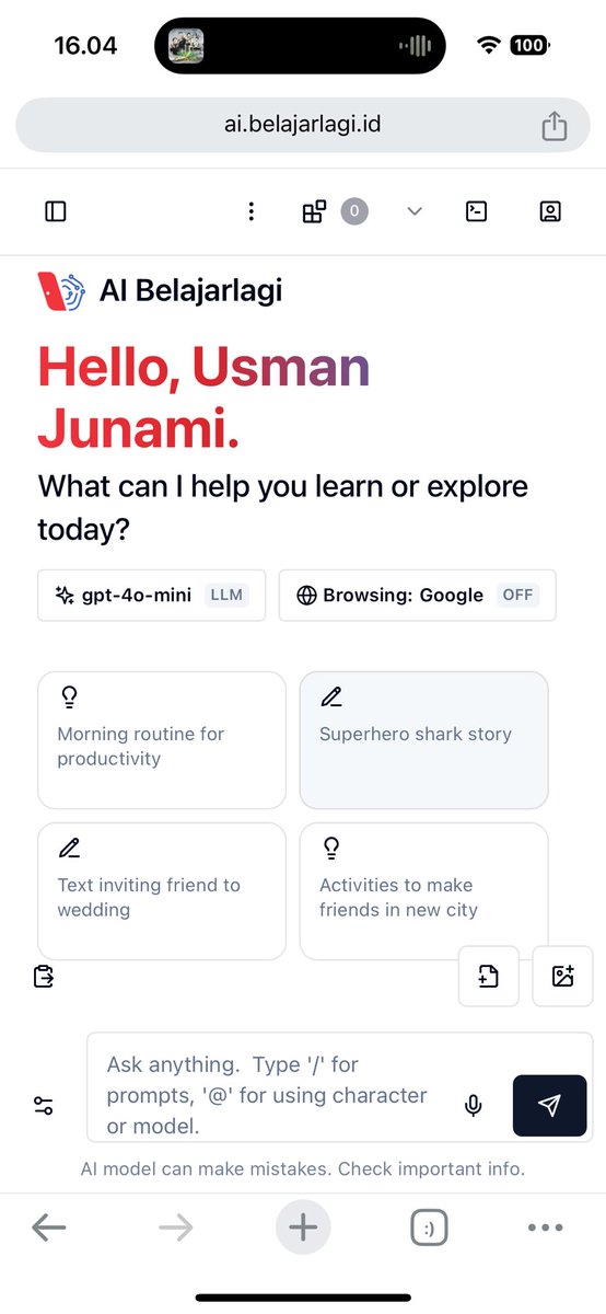 UJunami's tweet image. sejauh ini web AI Belajarlagi berguna banget cuma Rp99rb udah bisa akses berbagai model AI seperti: ChatGPT, Perplexity, Gemini AI, dan lainnya
cukup subscribe di web ini kamu udah bisa pake semua itu, ada diskon 5% kalo pake kode voucher UJUNAMI