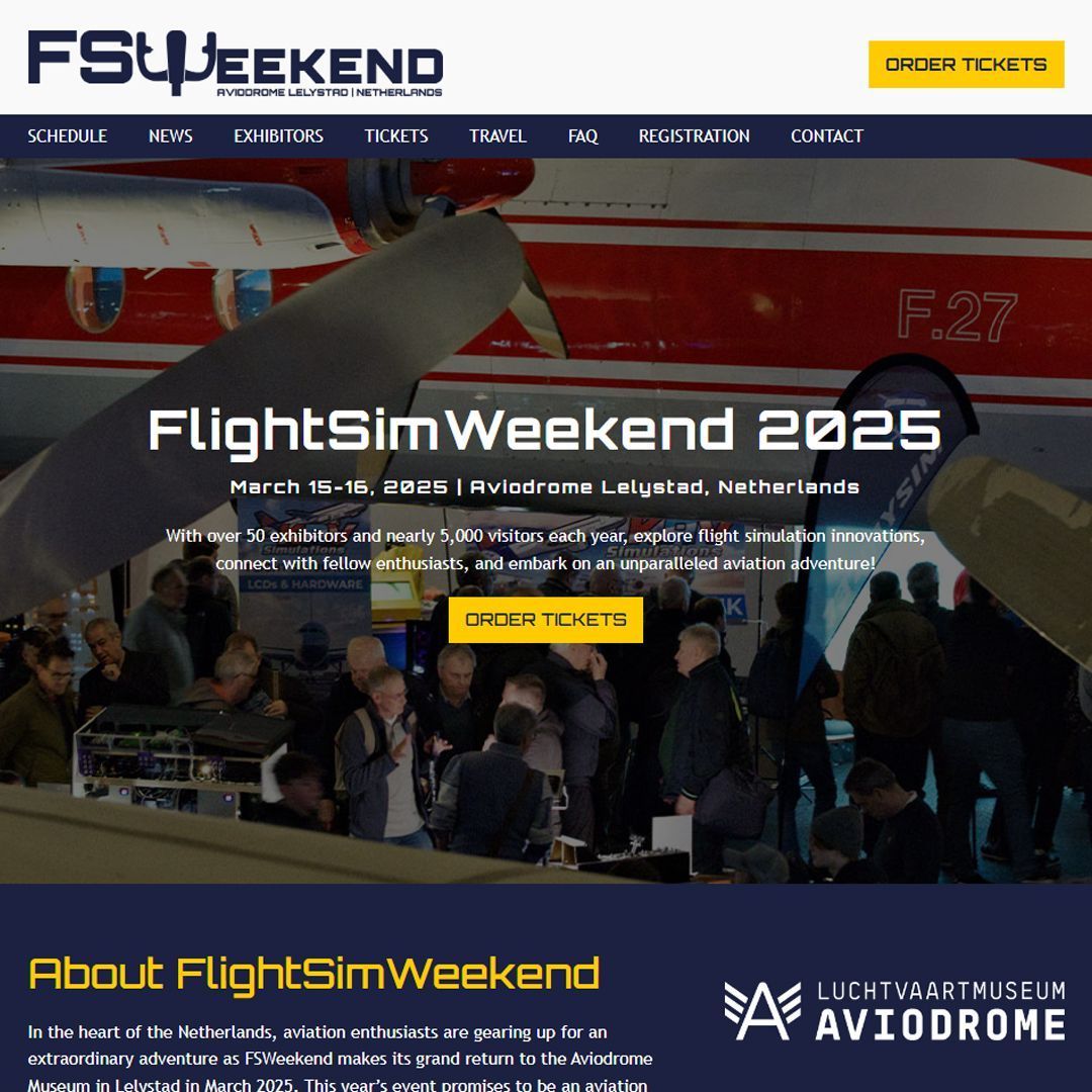 FSWeekendNL's tweet image. Hey FlightSim fans! We're thrilled to announce that our new #FlightSimWeekend2025 website is now live.

Visit the site today &amp;amp; sign up for our mailing list to be notified when tickets go on sale! buff.ly/3NP7EM9

#FlightSim #FlightSimWeekend #FSWeekend #FlightSimulator