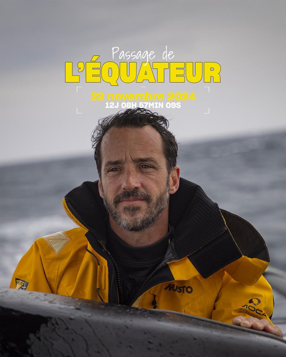 📍 𝗣𝗔𝗦𝗦𝗔𝗚𝗘 𝗗𝗘 𝗟'𝗘́𝗤𝗨𝗔𝗧𝗘𝗨𝗥 : 👋 bye l'hémisphère nord ! 

Après 12d 08h 57min 09s jours sur le <a href="/VendeeGlobe/">Vendée Globe</a>, Louis entré dans l'hémisphère Sud ! 
🌍 À équidistance entre les 2 pôles, ce passage symbolique marque aussi l'entrée dans l'océan Atlantique Sud 🌊