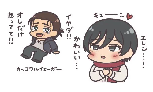 エレンの例のシーンを見てもミカサはすっごく喜ぶだろうなっていうエレミカ 