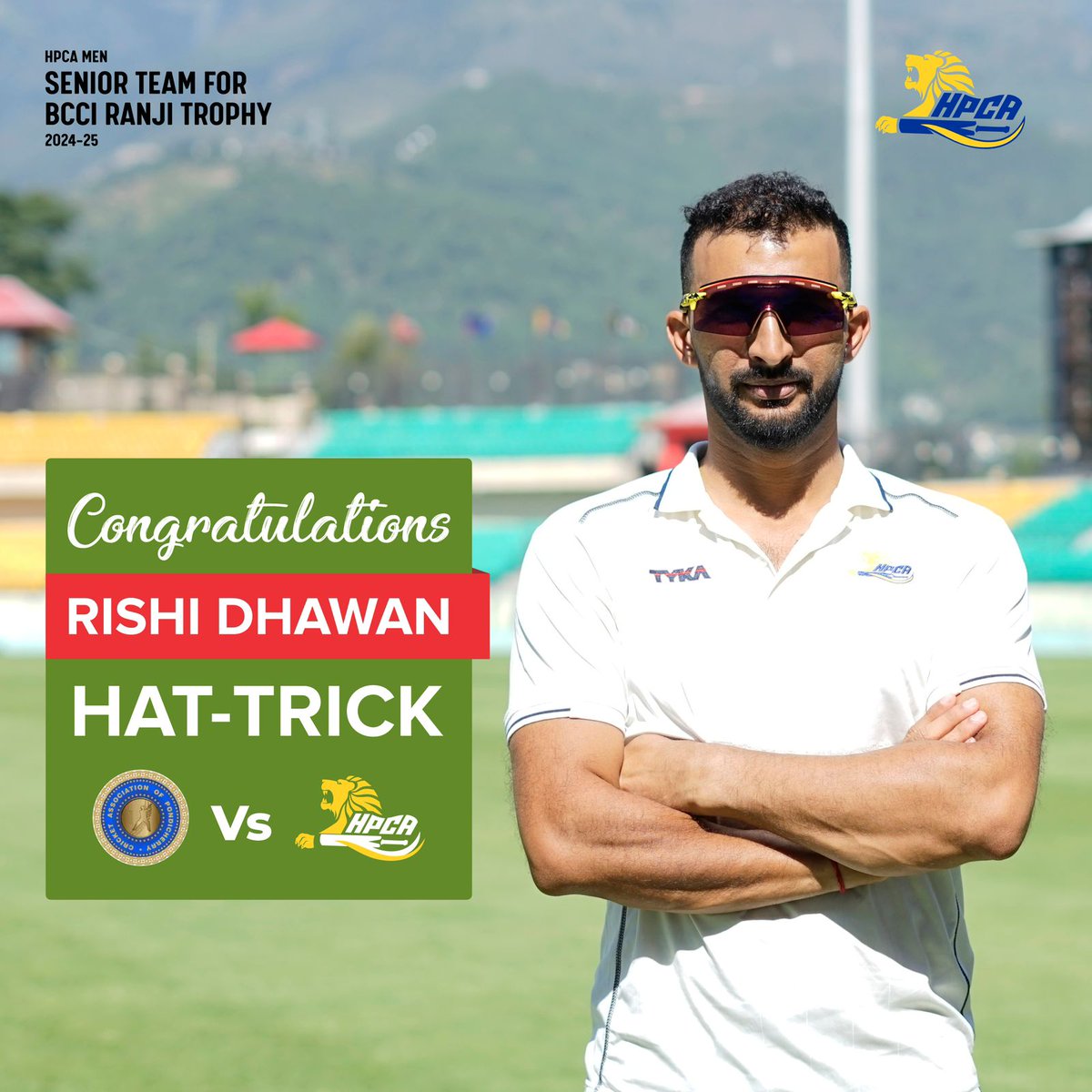 Congratulations to the dynamic Rishi Dhawan on becoming the first cricketer from Himachal Pradesh to take a hat-trick in Ranji Trophy!