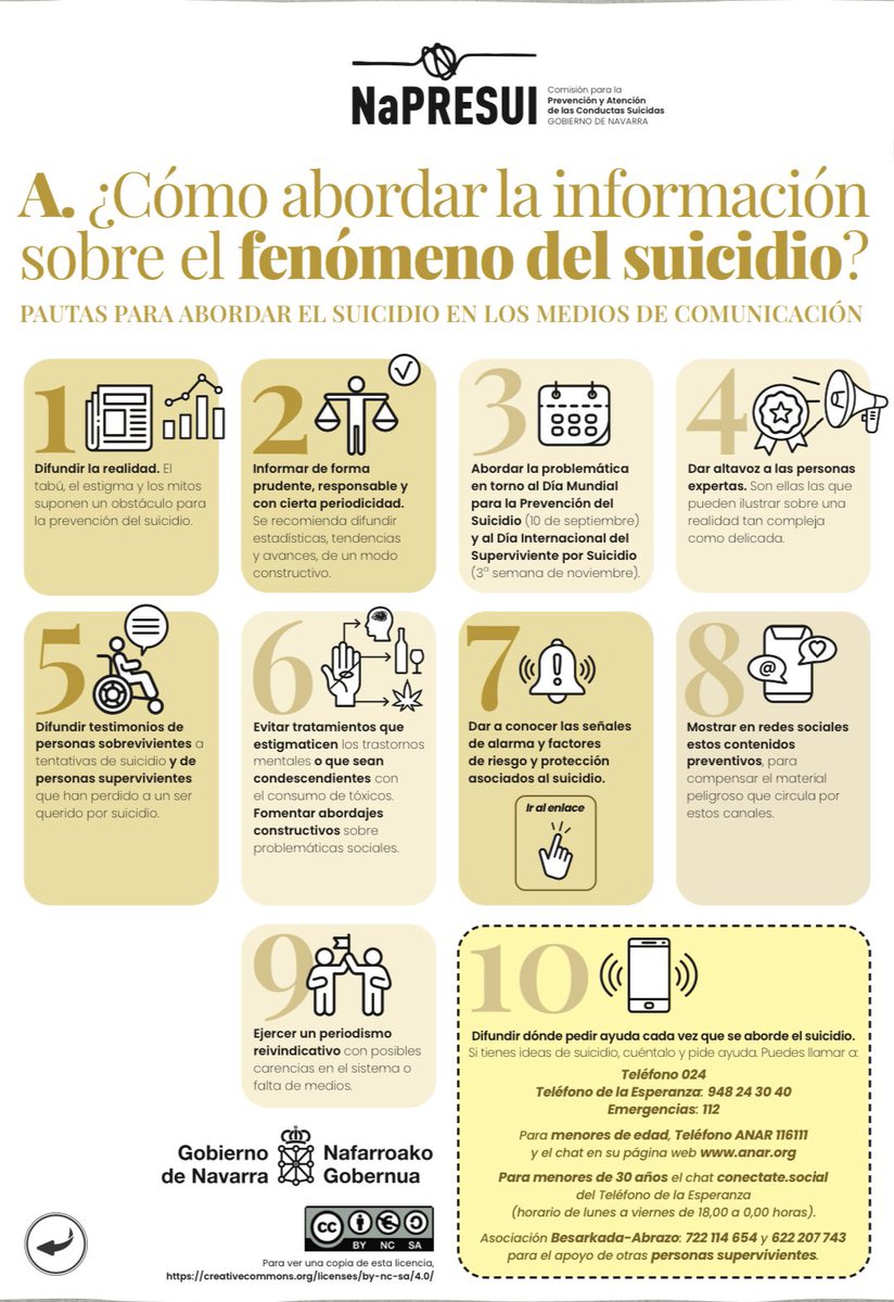 SOSdemencias's tweet photo. Agradezco muchísimo a @importatuvida por compartir este decálogo que han hecho desde #NaPRESUl, para los medios de comunicación donde indican cómo abordar la información sobre el fenómeno del #Suicidio y cómo informar sobre un #Suicidio concreto. 

https://t.co/DZF4fBatld https://t.co/7YKyYfIvIV