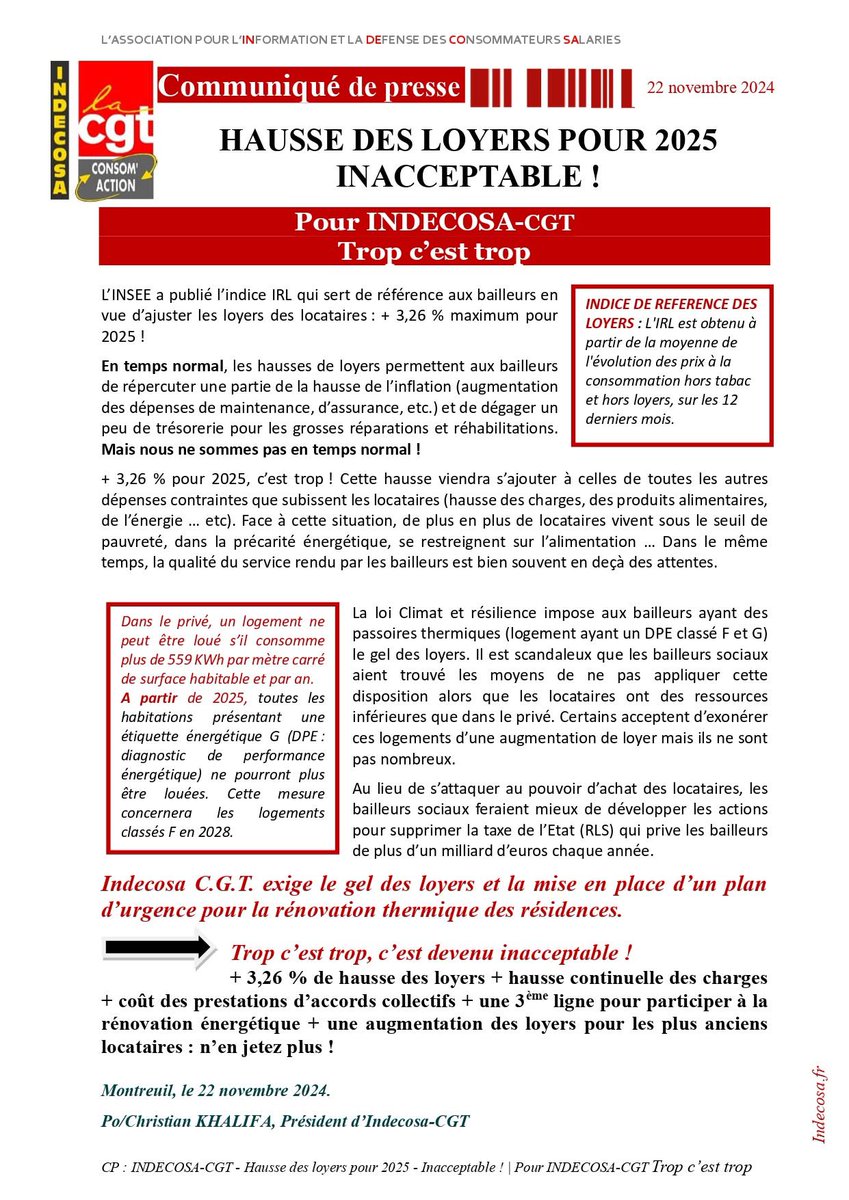 Non a la hausse des loyers !  <a href="/indecosaCGT35/">Indécosa-CGT35</a> #CGT
