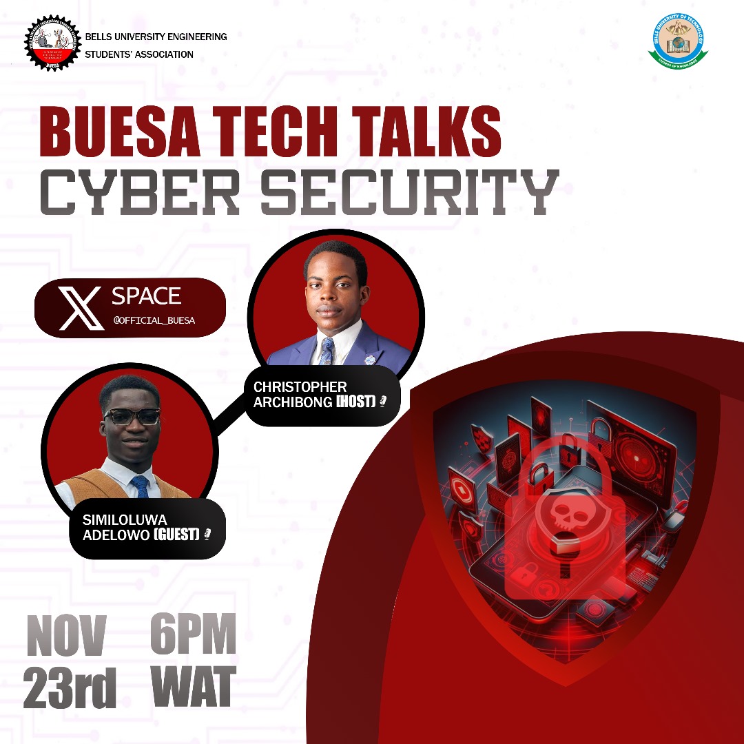 official_BUESA's tweet photo. Join us today by 6pm on X as we explore cyber security with Similoluwa Adelowo

https://t.co/dLBeSlz6Mw

Note: You don't need an (X) twitter account to participate. Just click on the link once it's time https://t.co/4LceSbiDsr