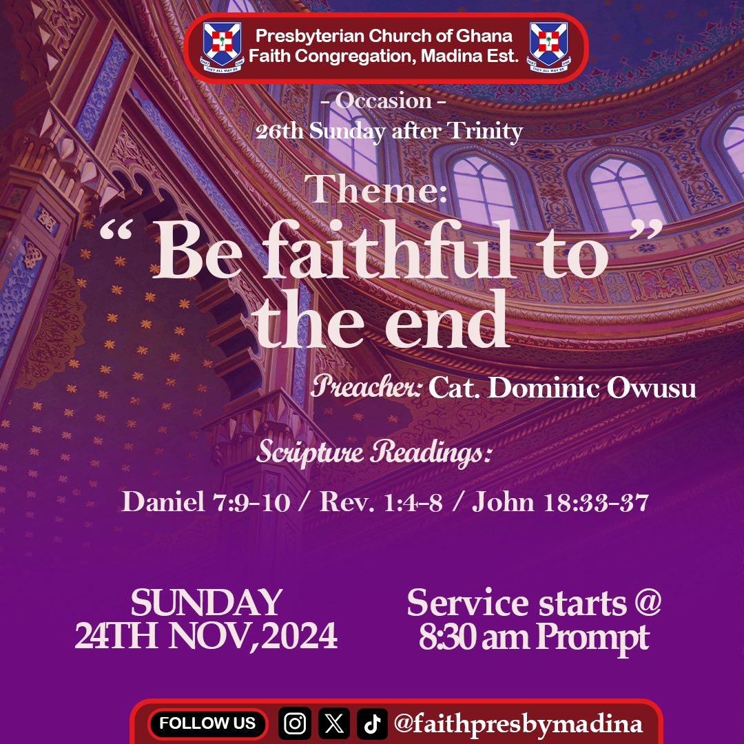 FaithPresbyM's tweet photo. Beloved, Peace Be Unto You!
Kindly Join Us for Service!
See you &amp; God bless you!

#JesusChristisTheWay 
#FaithPresbyMadinaEstate
#JesusChristTheAlphaAndTheOmega
#IamAPresbyterian https://t.co/uv3KWoxwO2