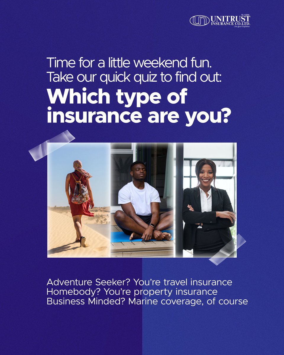 Fun and lighthearted, just like the weekend should be! Which ‘insurance vibe’ do you match? 

Share your result in the comments, and let’s celebrate every personality!

#WeekendFun #UnitrustQuiz #FindYourVibe #InsurancePersonality #Unitrustinsurance
#WeekendVibes