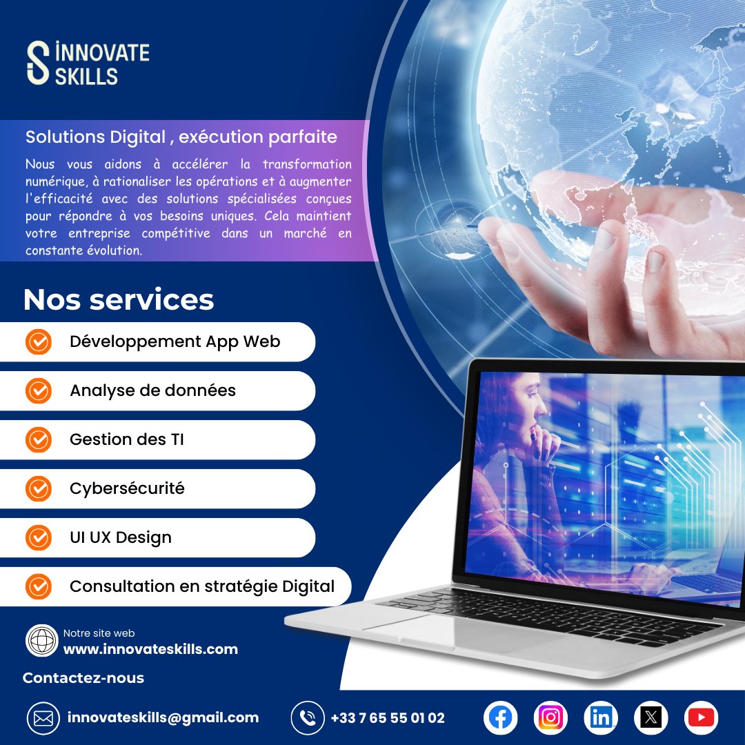 Innovateskills5's tweet image. ✨ Donnez vie à vos idées avec Innovateskills !
📱 Applications mobiles sur mesure
🌐 Sites web modernes
🧩 Conseil IT personnalisé
📊 Gestion de projets IT
Transformez-vous digitalement avec nous! DM ou visitez notre site web.
#Innovation #ConseilIT #TransformationDigitale