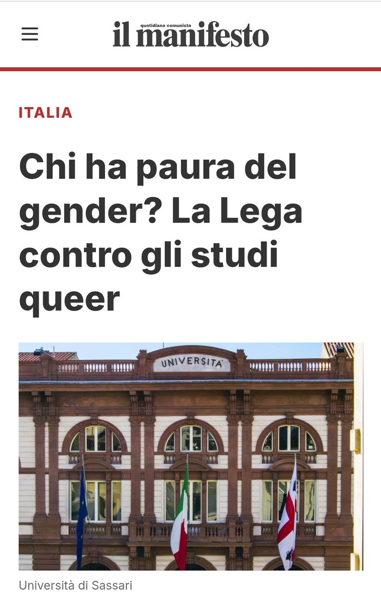 roxsasso's tweet photo. Ricordate quando a Ottobre denunciai che all'Università di Sassari un docente, Federico Zappino, aveva creato la cattedra di un esame dal titolo "teorie queer e di genere"? Un ciclo di lezioni in cui si faceva esplicitamente propaganda ideologica lgbtqi e dove si suggeriva la lettura di libri, come quello di Mario Mieli, che beatificano apertamente la pedofilia.
Ho chiesto per questo in Aula alla Camera dei Deputati una informativa urgente al Ministro Bernini.
Oggi apprendo da "Il Manifesto-Quotidiano Comunista", con "lucide provocazioni" per usare parole del prof. Zappino, che il ciclo di lezioni dell'esame di "Teorie queer e di genere", si concluderà la prossima settimana con 5 giornate di seminari in cui a tenere lezione ci saranno attivisti politici, associazioni trans, esponenti di associazioni arcobaleno e addirittura la collega deputata di Avs Ghirra.
Siamo quindi all'indottrinamento politico con parlamentari di sinistra che salgono in cattedra.
Qui siamo oltre la libertà della ricerca e l'autonomia dell'insegnamento, all'Università di Sassari hanno superato ogni limite e, mentre sorprende che il Rettore consenta che luoghi pubblici e cattedre universitarie siano utilizzate per propaganda di partito, imbarazza il silenzio del Ministro Bernini.
La Lega si batterà sempre contro l'ideologia gender.

#stopideologiagender