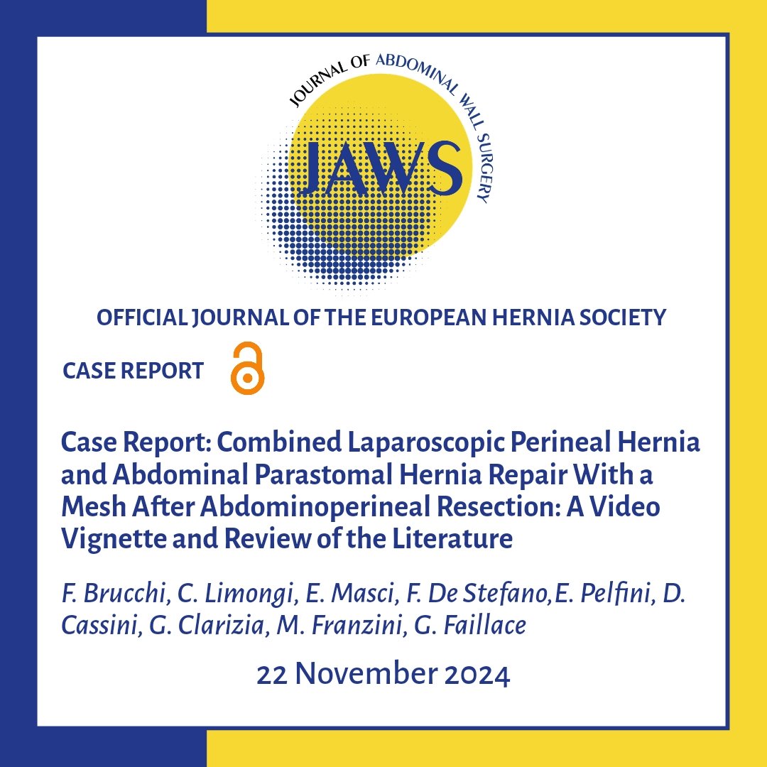 JoAWSurgery's tweet photo. https://t.co/NIN1EZMlg9 Case Report: Combined Laparoscopic #PerinealHernia and #ParastomalHernia Repair With a Mesh After Abdominoperineal Resection: A Video Vignette and Review of the Literature.

#HerniaSurgery #ColorectalSurgery #HerniaVideo #JoAWS #OpenAccess https://t.co/b5jpvc7AAH