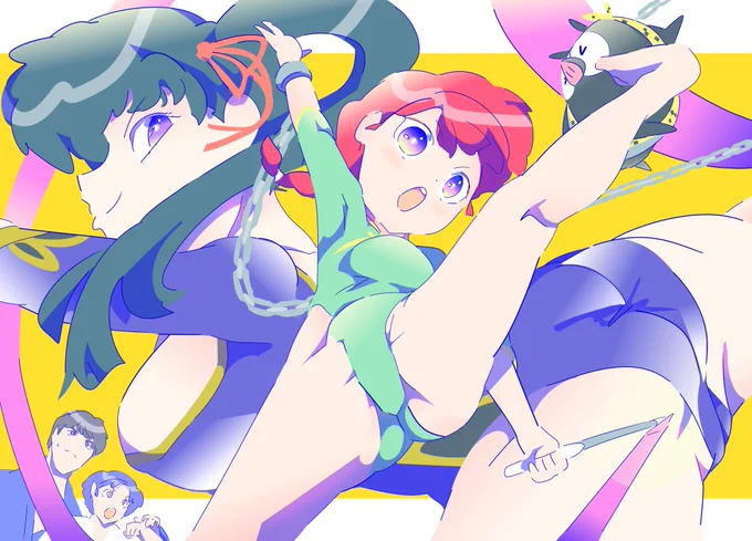#らんま #ranma  #絵描きさんフォロバ100 #アニメ #イラスト #art  #illustration #芸術の輪 #芸術同盟女らんま(声優 林原めぐみ)黒バラの小太刀(佐倉綾音)天道あかね(日高のり子)九能帯刀(杉田智和)Pちゃん(山寺宏一)格闘新体操の絵アホなバトル&amp;ギャグのリズムに不意にラブコメ!最強のアニメや! 