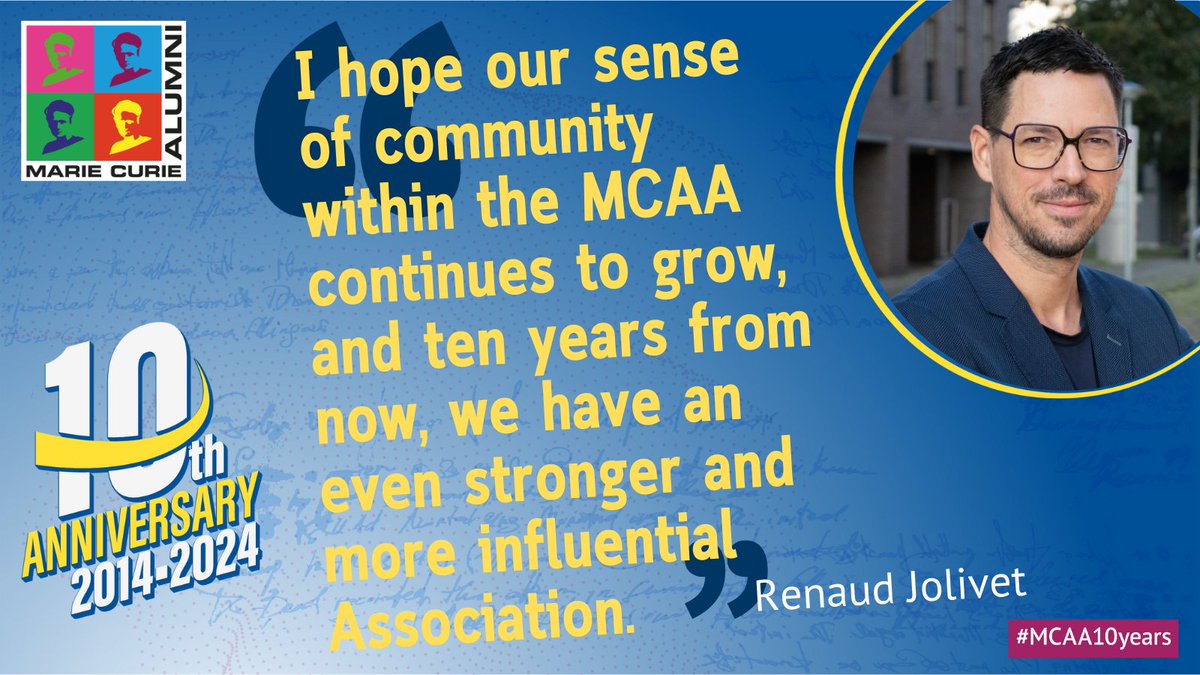 Marie Curie Alumni Association (MCAA) (@mariecurie_alum) on Twitter photo We’re committed to amplifying our members’ voices on key issues affecting the research and innovation community. 🌍
As part of #MCAA10years, <a href="/RenaudJolivet/">Renaud Jolivet</a>, former Chair of the <a href="/mcaa_policy_wg/">MCAA Policy WG</a> and member of the Board, reflects on our advocacy efforts.
Read more ⬇️ We’re committed to amplifying our members’ voices on key issues affecting the research and innovation community. 🌍
As part of #MCAA10years, <a href="/RenaudJolivet/">Renaud Jolivet</a>, former Chair of the <a href="/mcaa_policy_wg/">MCAA Policy WG</a> and member of the Board, reflects on our advocacy efforts.
Read more ⬇️