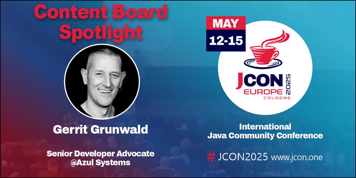JCON (@jcon_conference) on Twitter photo Meet our #JCON #ContentBoard
Today's 11 am spotlight: <a href="/hansolo_/">Gerrit Grunwald 🇺🇦🇹🇼✌🏻</a>
Founder and Leader of <a href="/Jug_MS/">Java User Group MS</a> #JavaChampion and passionate about mountain biking and photography.
He's working as a principal engineer at <a href="/AzulSystems/">Azul</a>
Say hello and hope for a high vote from him ;)
Submit by Nov Meet our #JCON #ContentBoard
Today's 11 am spotlight: <a href="/hansolo_/">Gerrit Grunwald 🇺🇦🇹🇼✌🏻</a>
Founder and Leader of <a href="/Jug_MS/">Java User Group MS</a> #JavaChampion and passionate about mountain biking and photography.
He's working as a principal engineer at <a href="/AzulSystems/">Azul</a>
Say hello and hope for a high vote from him ;)
Submit by Nov