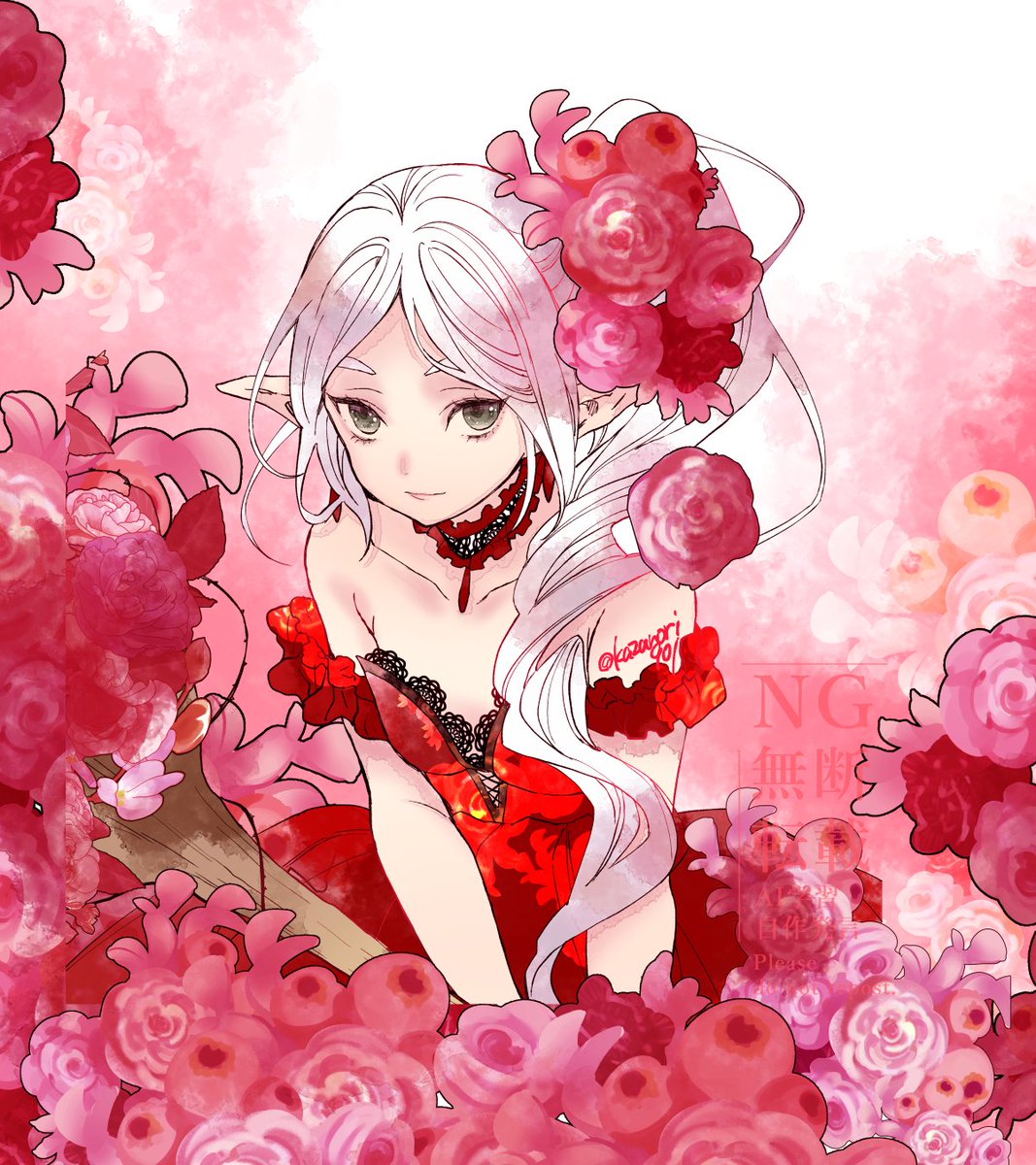 kazanori901's tweet photo. 赤薔薇ドレスのフリーレン https://t.co/PDjCP269Ll