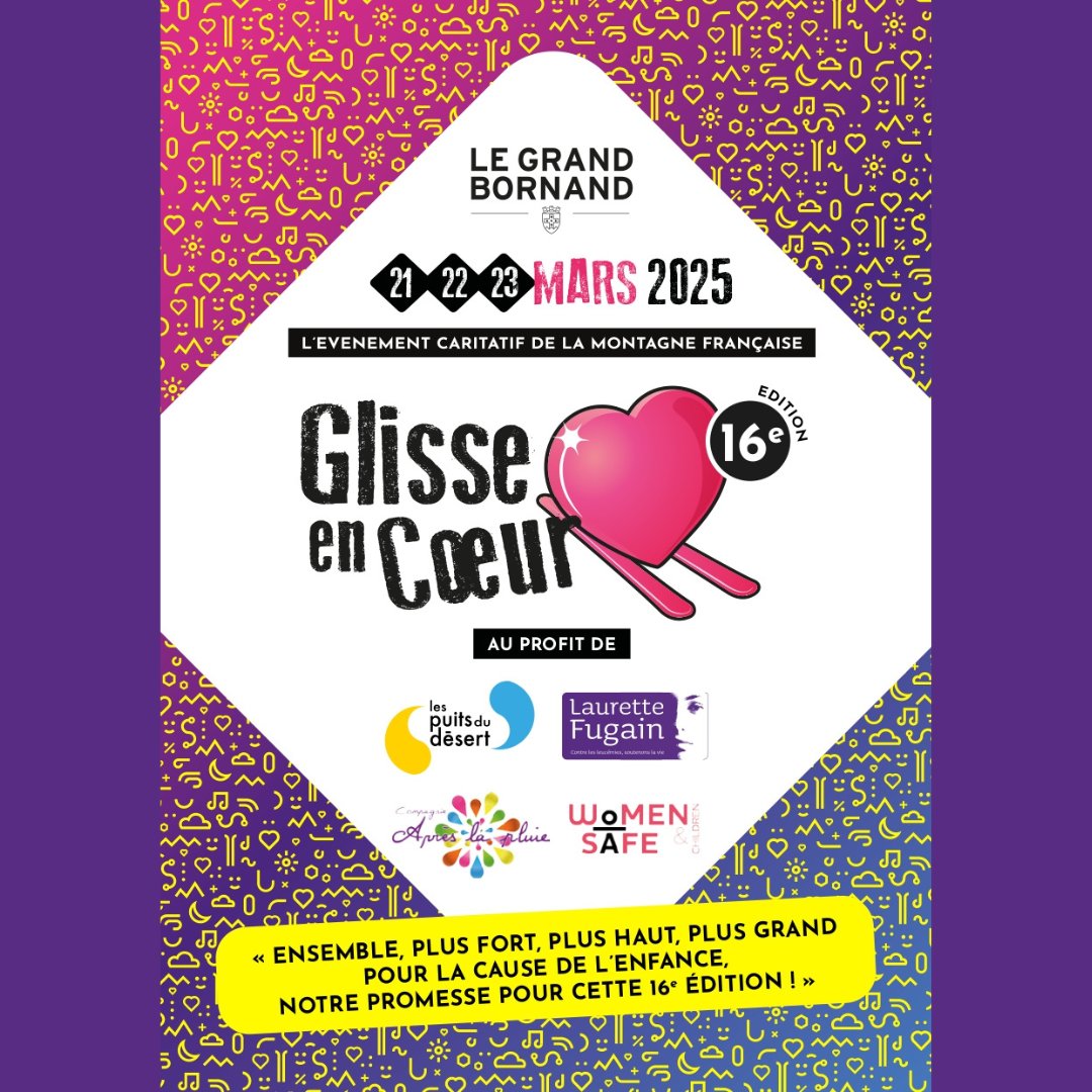 Association Laurette Fugain (@assoalf) on Twitter photo 🏔️ GLISSE EN CŒUR 2025 : Les inscriptions sont ouvertes !
📅 Rdv les 21, 22 et 23/03/2025 au <a href="/mongrandbo/">Le Grand-Bornand</a> pour 24h de ski en relais pour 4 associations.
👉 Formez votre équipe : glisse-en.coeur-fde.fr/page/comment-p…
Ensemble, plus fort, plus haut, plus grand pour la cause de l'enfance. 🏔️ GLISSE EN CŒUR 2025 : Les inscriptions sont ouvertes !
📅 Rdv les 21, 22 et 23/03/2025 au <a href="/mongrandbo/">Le Grand-Bornand</a> pour 24h de ski en relais pour 4 associations.
👉 Formez votre équipe : glisse-en.coeur-fde.fr/page/comment-p…
Ensemble, plus fort, plus haut, plus grand pour la cause de l'enfance.