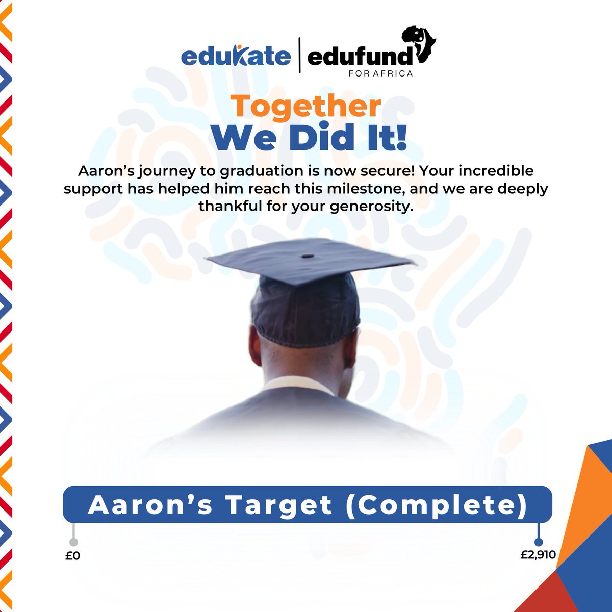 With heartfelt gratitude, we announce that Aaron’s graduation is now fully funded! The fundraiser is closed, and donations are being processed to support his success. Your kindness has given him the opportunity to complete his studies—thank you!

#onestudentatatime #fundraiser