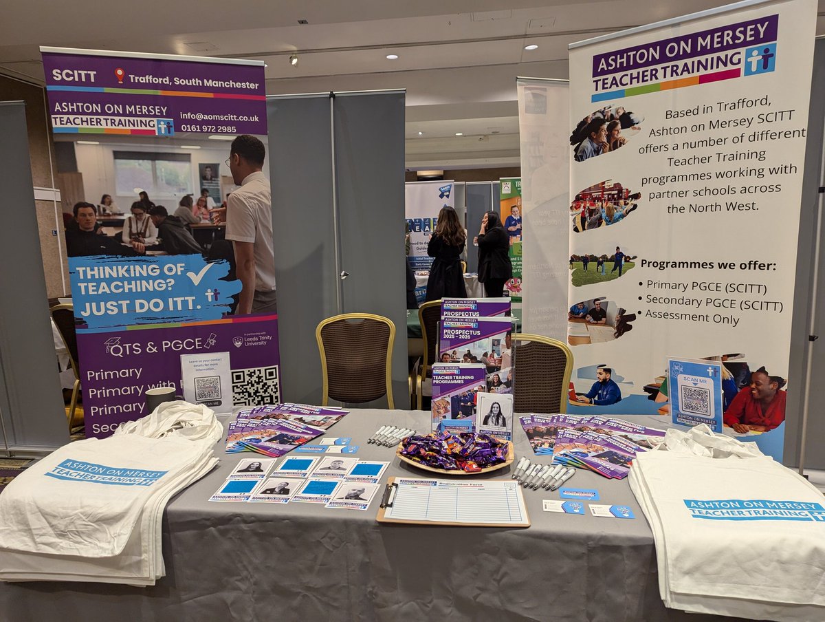 We are ready at #traintoteach North West at The Midland Hotel Manchester. Come and speak to us about #teachertraining #qts #pgce #scitt