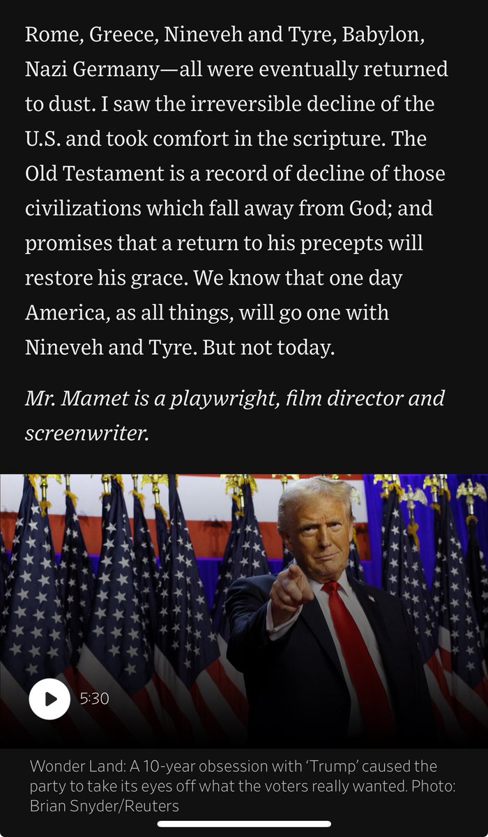 Interesting oped today in <a href="/WSJ/">The Wall Street Journal</a> by <a href="/DavidMamet/">David Mamet</a>