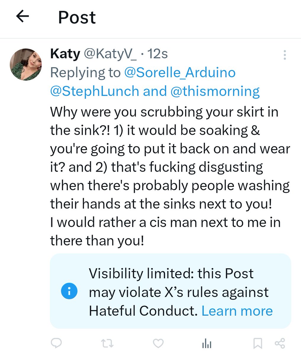 KatyV_'s tweet photo. @Sorelle_Arduino @StephLunch @thismorning Posting my reply in a pic, because I don't see any hateful conduct in it that should be hidden https://t.co/Xr50ydHKUk