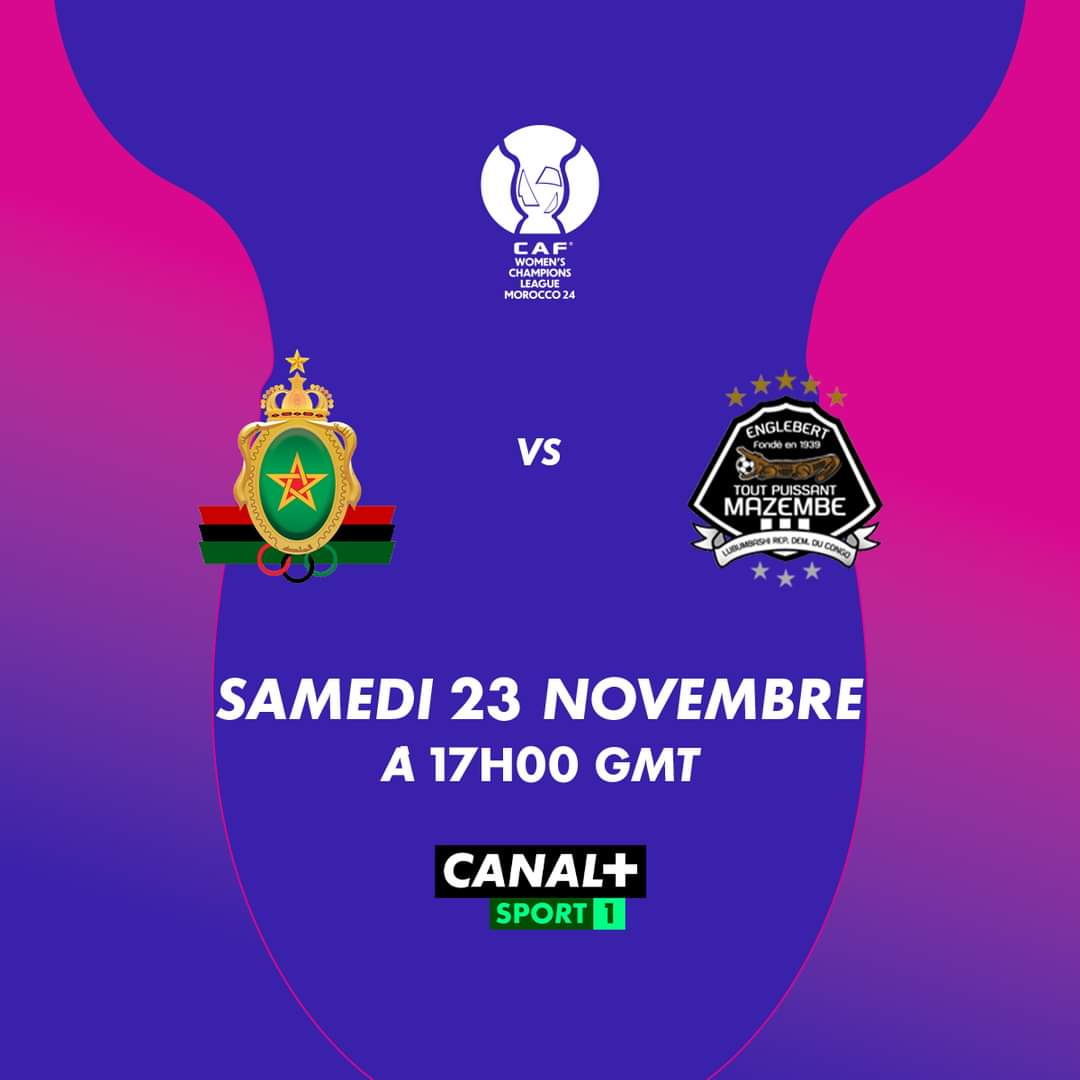 JuniorD39305's tweet image. #LDCCAF 🏆️ : Suivez la finale de la Ligue des Champions féminine de la CAF entre l'AS FAR du Maroc 🇲🇦 et le TP Mazembe de la RDC 🇨🇩

Samedi 23 novembre à 16H55 GMT sur CANAL+ SPORT 1 📺️