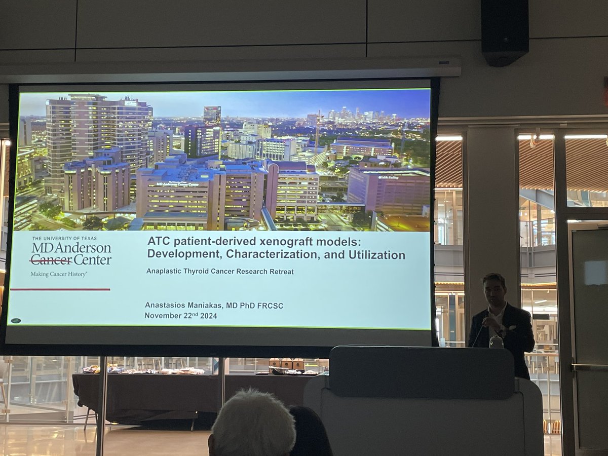 A_AbubakerMD's tweet photo. A big thank you for Dr @JenniferWangMD &amp; Dr @DrMCabanillas for their efforts to held the ATC research retreat today @MDAndersonNews
In the picture is Dr @DrAManiakas presenting our current advancements in PDX models as well as future directions in ATC translational efforts https://t.co/Fkydz7NTMO