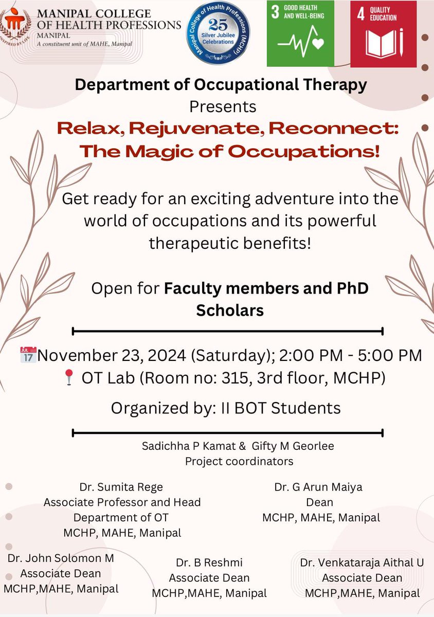 Occupational Therapy at MCHP, MAHE, Manipal (@ot_mchp_mahe) on Twitter photo Relax, Rejuvenate, Reconnect: The Magic of Occupations! <a href="/MCHP_MAHE/">MCHP</a> <a href="/OT_MCHP_MAHE/">Occupational Therapy at MCHP, MAHE, Manipal</a> <a href="/MAHE_Manipal/">Manipal Academy of Higher Education</a> Relax, Rejuvenate, Reconnect: The Magic of Occupations! <a href="/MCHP_MAHE/">MCHP</a> <a href="/OT_MCHP_MAHE/">Occupational Therapy at MCHP, MAHE, Manipal</a> <a href="/MAHE_Manipal/">Manipal Academy of Higher Education</a>