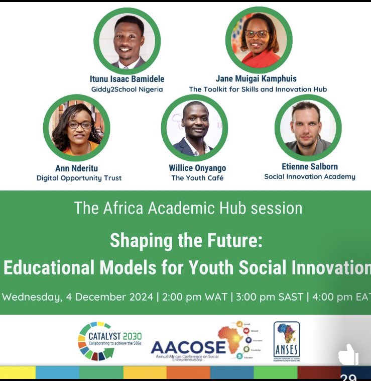 Empowering African youth to drive change! Bridging traditional education &amp; innovation for sustainable social impact.

 Mark your calendar: Wednesday, December 4, 2:00 pm WAT / 3:00 pm SAST / 4:00 pm EAT 

 Register: bit.ly/3Z2mu8k