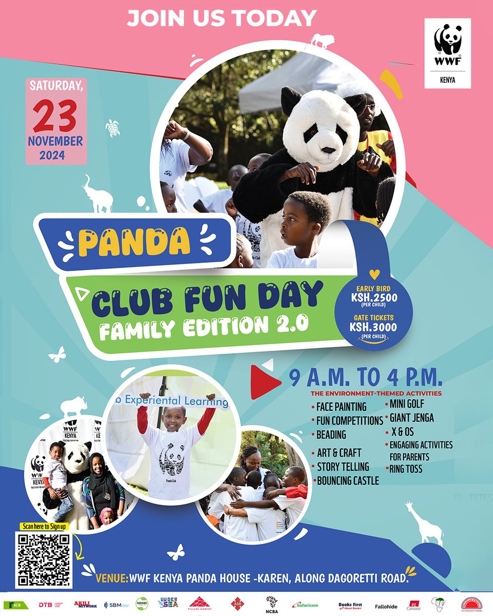 🐼 The Panda Club Family Fun Day 2.0 is Here! 🎉 
Join us today at Panda House, Karen for an unforgettable day of fun, adventure, and family bonding! 

📅 Time: 9:00 AM - 4:00 PM
 
🎟️ Tickets: Available at the gate 

📍 Location: WWF-Kenya Panda House, Karen- along Dagoretti road