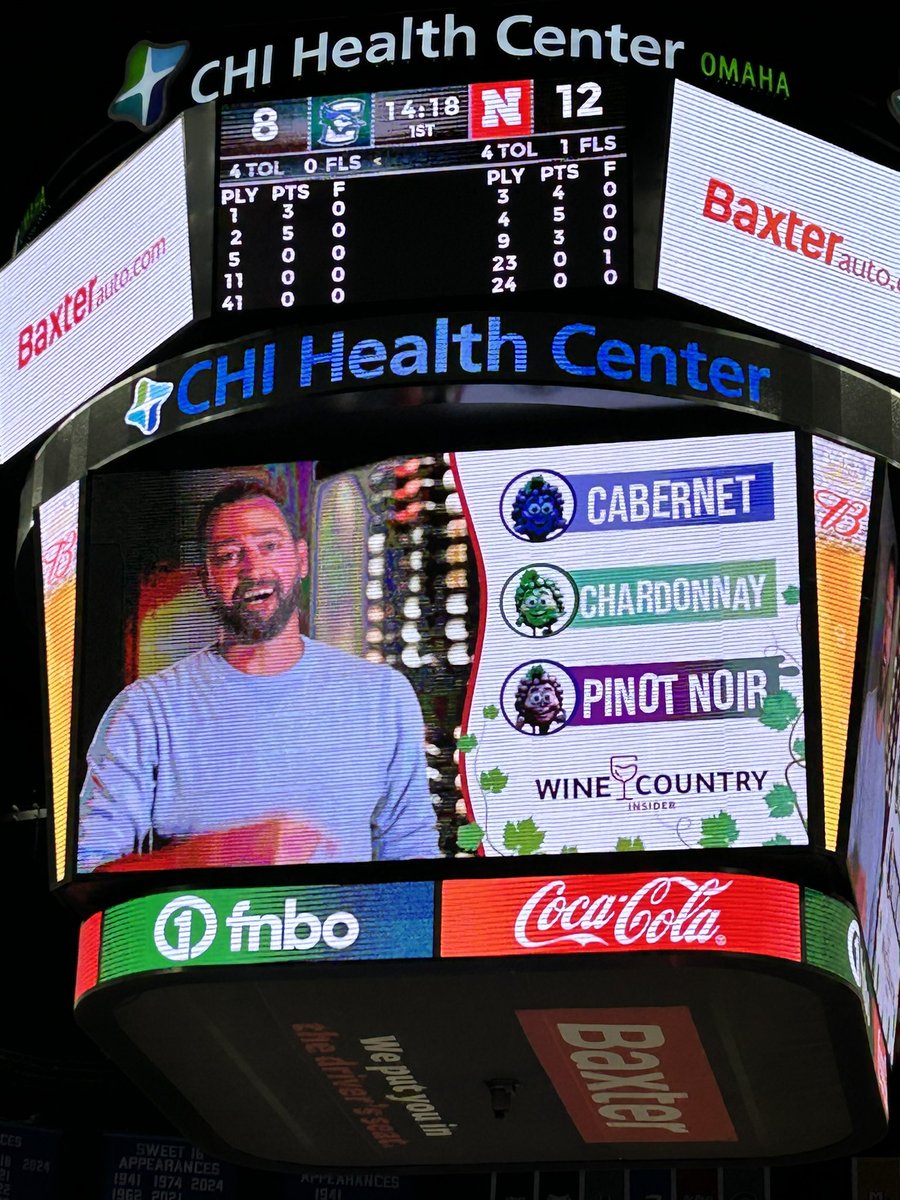 I’m sure you know Mr <a href="/CreighJAysker/">Ol C</a>, but in the U16 timeout there’s a “Wine Country Insider” bit.  
Nothing gets Bluejays fans ready to #LetItFly 🐦 like Chardonnay.