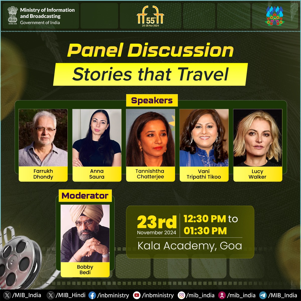 A Panel Discussion on ‘Stories that Travel’ at the 55th International Film Festival of India will have Farrukh Dhondy, Anna Saura (<a href="/annasauraramon/">Anna Saura Ramon</a>), Tannishtha Chatterjee (<a href="/TannishthaC/">TannishthaChatterjee</a>), Vani Tripathi Tikoo (<a href="/vanityparty/">Vani Tripathi Tikoo</a>), &amp; Lucy Walker (<a href="/lucywalkerfilm/">Lucy Walker</a>) come together to explore