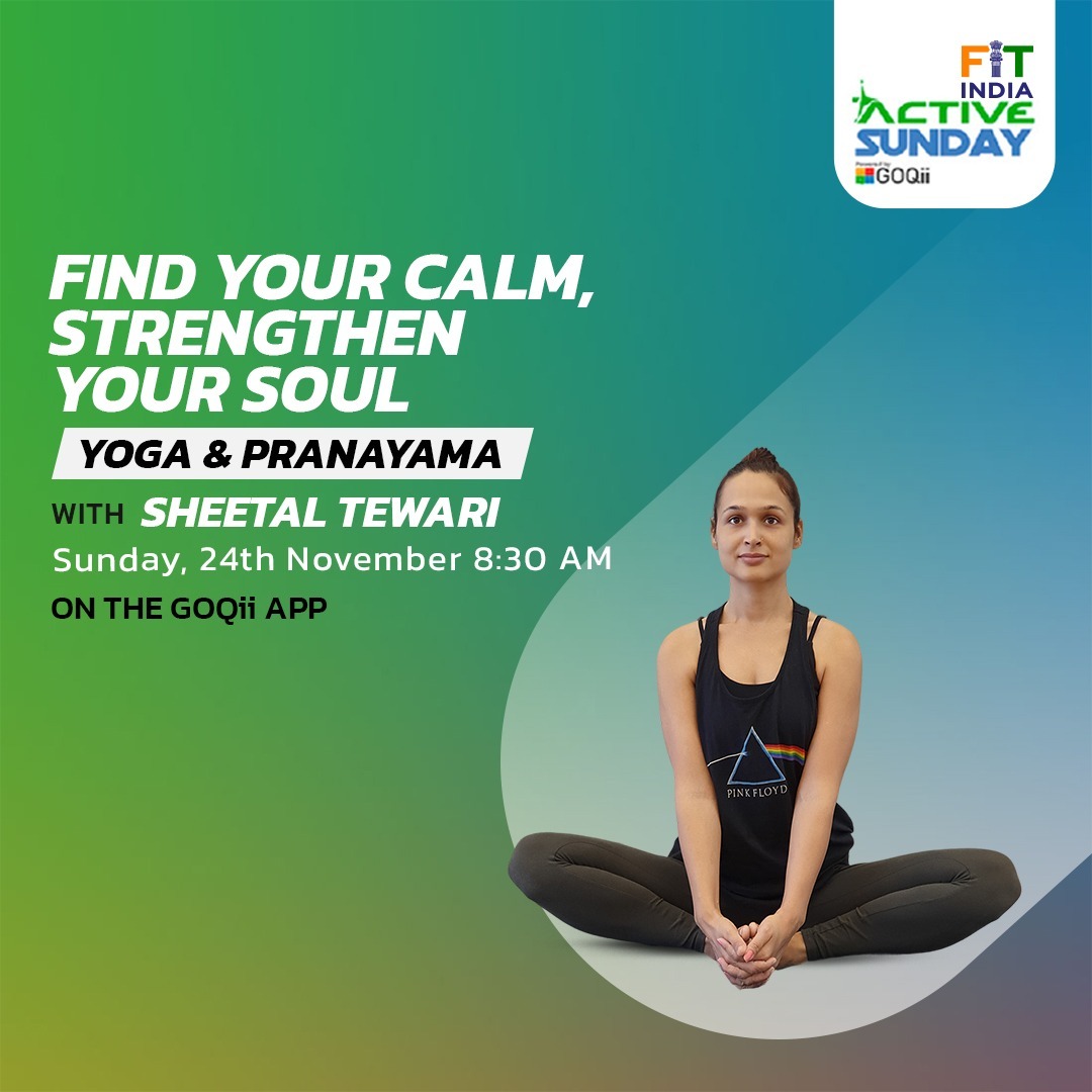 🧘‍♀️Reconnect with your breath and body! Join Sheetal Tewari’s #Yoga &amp; Pranayama session this <a href="/FitIndiaOff/">Fit India Movement</a> #ActiveSunday

🌬️ Strengthen your lungs
💪 Boost flexibility &amp; inner strength
🧠 Find mindfulness &amp; calm

🕘 8:30 a.m. on the GOQii App. Download now! 📲