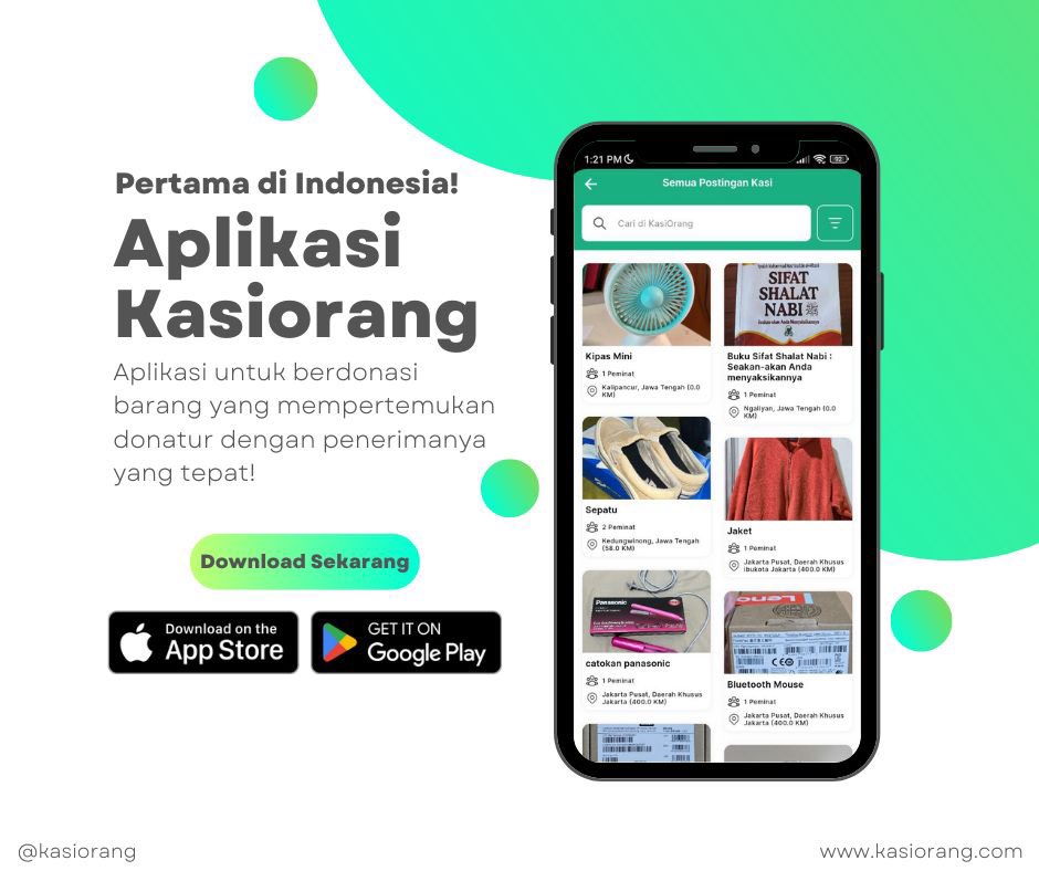 linakhasani's tweet photo. Siapa bilang berbagi kebaikan harus dengan uang? Kamu juga bisa berbagi dengan barang tak terpakai yang kamu miliki loh!

Perkenalkan kasiorang, aplikasi yang membantu Anda menemukan penerima barang donasi yang paling tepat dengan kriteria Anda. ✅ https://t.co/mmNT2FxOqo