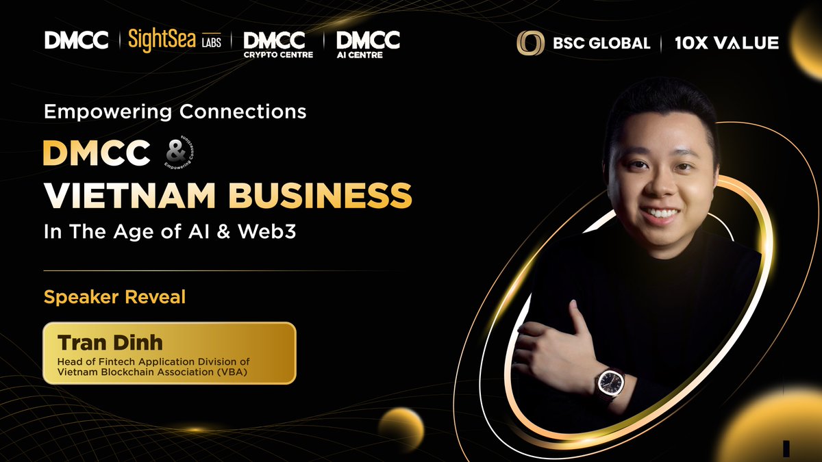 Sightsea_Tech's tweet photo. 🥳 It’s our pleasure to welcome Mr. Dinh Tran, the Head of the Fintech Application Division at the @VietnamVBA, and the founder & CEO of @AlphaTrueAPT
With extensive experience in the blockchain and decentralized finance (DeFi) sectors, Mr. Dinh has successfully led #AlphaTrue, a leading company focused on developing cutting-edge #blockchain and #DeFi solutions.
🚀 At #VBA (Vietnam Blockchain Association)- The first official legal entity related to the field of blockchain technology in Vietnam, Mr. Dinh plays a critical role in driving the integration of #fintech applications within the blockchain ecosystem, fostering innovation, and facilitating collaboration across the industry. He also serves as a project manager and senior advisor for numerous blockchain initiatives in both #Vietnam and internationally. His expertise and leadership have been instrumental in advancing blockchain adoption and DeFi solutions in the region.
Mr. Dinh’s in-depth understanding of the blockchain and fintech landscapes makes him a respected thought leader in the space. 🔥 🔥 🔥
📌 Don’t miss the opportunity to hear from him at our upcoming event—his insights will surely be invaluable!
👉 Register free now! https://t.co/sfVrP32q6Z
#EmpoweringConnections #DMCCxSightsea #AIWeb3InVietnam #Sightsea
