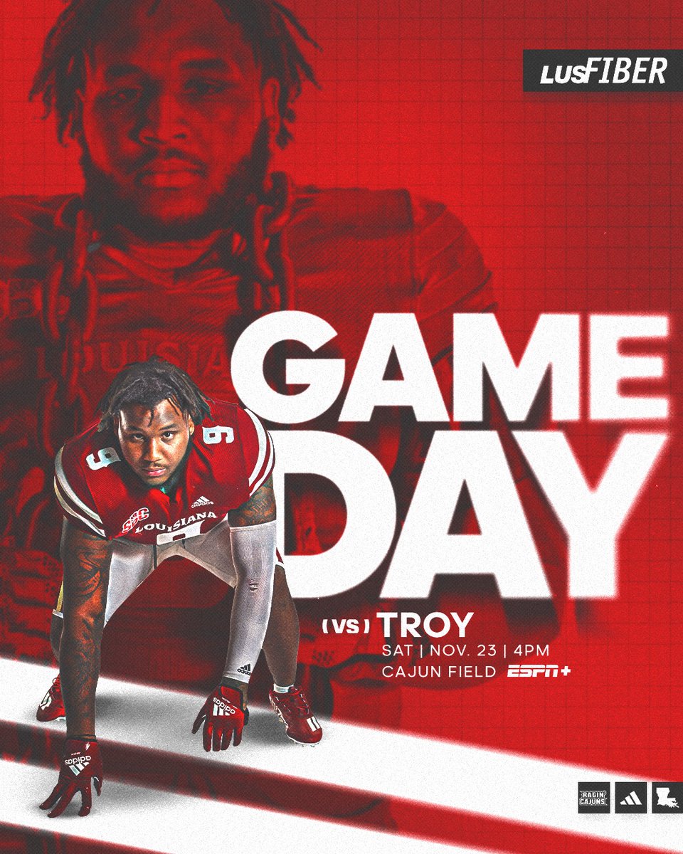 𝗦𝗘𝗡𝗜𝗢𝗥 𝗗𝗔𝗬 at Cajun Field 🎓🏈

🆚 vs Troy
📅 11.23.24
⏰ 4 pm
🏟️ Cajun Field
🎟️ ragncaj.co/FBTix1123
📺 ragncaj.co/FBWatch1123
📻 ragncaj.co/FBListen1123
📊 ragncaj.co/FBLive1123

#cULture | #GeauxCajuns