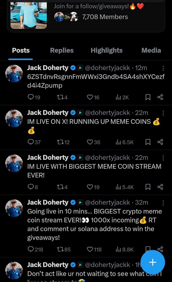 Jack Doherty just launched a pump and dump memecoin scam, stealing  thousands from his young followers He has since deleted his tweets, but the  blockchain is forever