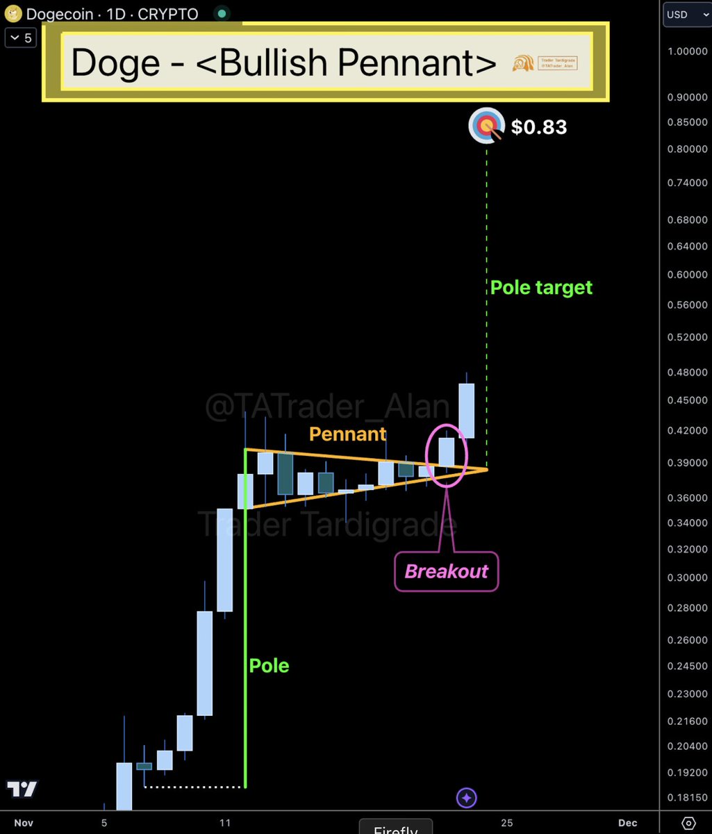 #Dogecoin Bullish Pennant BREAKOUT on daily chart🔥🔥
Target at $0.83